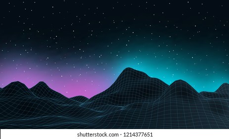 Fondo de conexión 3d. Paisaje topográfico de alambres. Concepto de ecualizador de música. Fondo tecnológico de la cadena de bloqueo y criptografía. Ilustración del vector