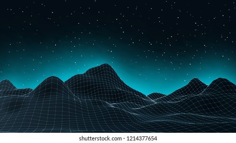 3d connection background. Wireframe topography landscape. Music equalizer concept. Blockchain and crypto currency technology background. Vector illustration