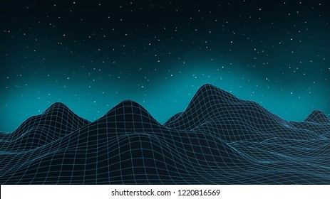 3d connection background. Wireframe topography landscape. Music equalizer concept. Blockchain and crypto currency technology background. Vector illustration