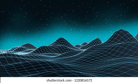 3d connection background. Wireframe topography landscape. Music equalizer concept. Blockchain and crypto currency technology background. Vector illustration