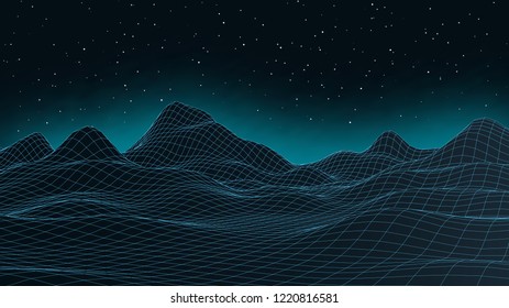 3d connection background. Wireframe topography landscape. Music equalizer concept. Blockchain and crypto currency technology background. Vector illustration