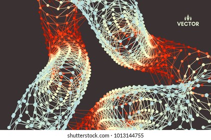 3D Connection Structure. Futuristic Technology Style. Abstract Design. Lattice Geometric Element. Vector Illustration.