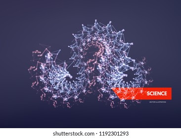 3D-Verbindungsstruktur. Futuristische Technologie-Stil. Low-Poly-Element für Design. Vektorgrafik für Wissenschaft, Chemie oder Bildung.