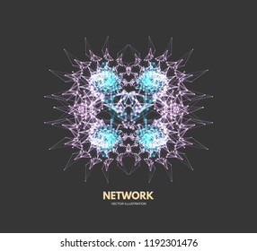 3d connection structure. Futuristic technology style. Low-poly element for design. Vector illustration for science, chemistry or education.