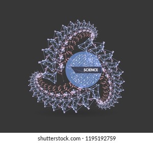 3d connection structure. Futuristic technology style. Low-poly element for design. Vector illustration for science, chemistry or education.