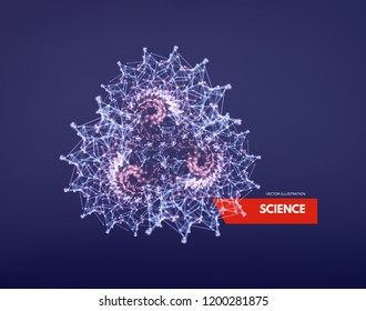 3d connection structure. Futuristic technology style. Low-poly element for design. Vector illustration for science, chemistry or education.