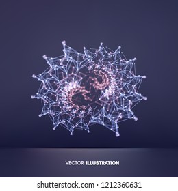 3d connection structure. Futuristic technology style. Low-poly element for design. Vector illustration for science, chemistry or education.
