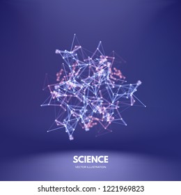 3d connection structure. Futuristic technology style. Low-poly element for design. Vector illustration for science, chemistry or education.