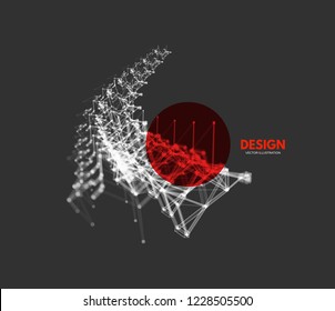 3d connection structure. Futuristic technology style. Low-poly element for design. Vector illustration for science, chemistry or education.