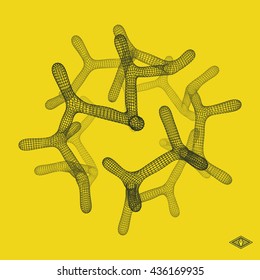 3D Connection Structure. Futuristic Technology Style. Abstract Design. Lattice Geometric Element. Vector Illustration.