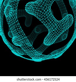 3D Connection Structure. Futuristic Technology Style. Abstract Design. Lattice Geometric Element. Vector Illustration.