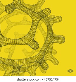 3D Connection Structure. Futuristic Technology Style. Abstract Design. Lattice Geometric Element. Vector Illustration.
