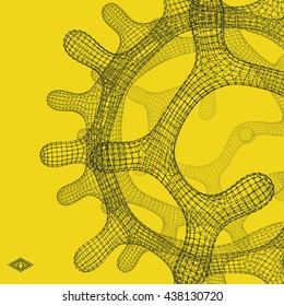 3D Connection Structure. Futuristic Technology Style. Abstract Design. Lattice Geometric Element. Vector Illustration.