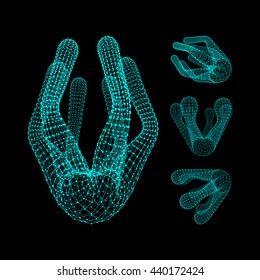 3D Connection Structure. Futuristic Technology Style. Abstract Design. Lattice Geometric Element. Vector Illustration.