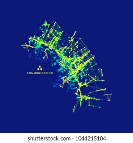Estrutura de conexão 3d. Fundo abstrato virtual com partículas. Estilo de tecnologia futurista. Ilustração vetorial para ciência, educação, genética e compostos químicos. Rede social. 