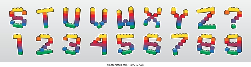 3D construction alphabet letter. colorful building brick block toy, Plastic construction font for children poster, baby banner, logo print for kid sale promotion, social media. vector illustration