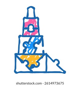 3d constructor and puzzle toy doodle icon sketch vector. 3d constructor and puzzle toy sign. isolated symbol illustration
