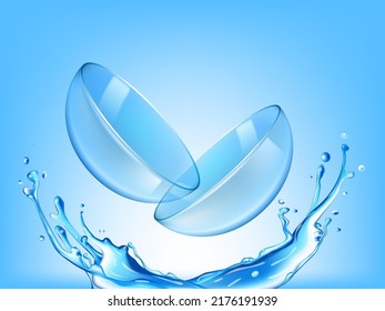 3D Contact Lenses For Eyes In Water Splash. EPS10 Vector