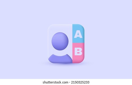 3d contact name design icon isolated on purple background.Trendy and modern vector in 3d style.