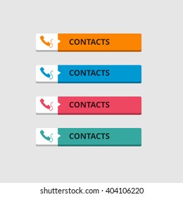 3d Contacts Button set with icons. beautiful text button. Orange Button, Blue Button, Red Button, Turquoise button. Call to action icon button. Flat Button Set. Vector Illustration