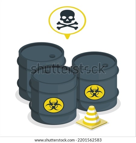 3d Containers toxic and chemical substances. Dangerous iron containers with radioactive waste storage of nuclear components large gas tanks with flammable substances. Vector biohazard. illustration