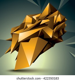 3D contemporary style abstract object, golden cybernetic futuristic form. Technology idea.