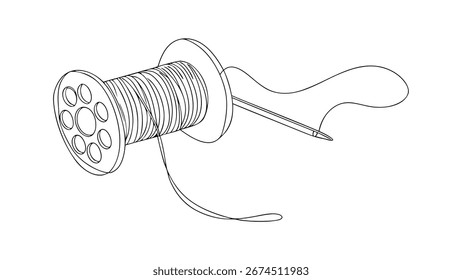 3d continuous one line drawing of sewing needle on white background eps