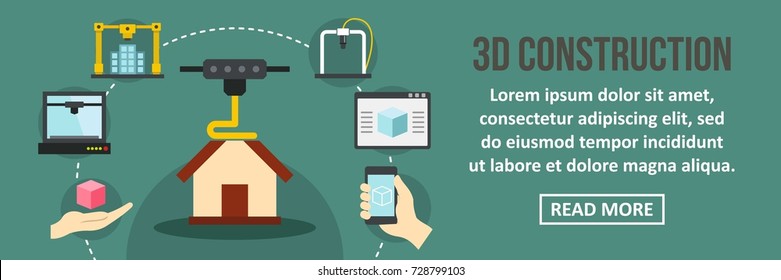 3D contruction banner horizontal concept. Flat illustration of 3D contruction banner horizontal vector concept for web design