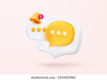 3D conversation speech bubble icon. notice talk on mobile phone. online social discussion comment reminder, chat emoji message ask and answer on social media. 3d speech icon vector render illustration