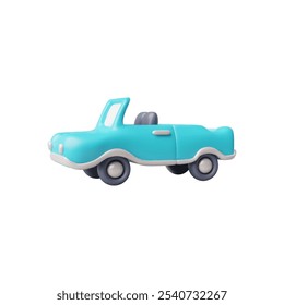 A 3D convertible car. An image of a blue sports car, side view, luxury and speed. A modern retro travel car. Classic design for travel and road adventures.