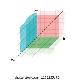 3d Koordinatenebenen Achsen Xylol. Vektorgrafik.