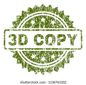 3D COPY stamp seal watermark with rubber print style. Green vector rubber print of 3D COPY caption with dirty texture.