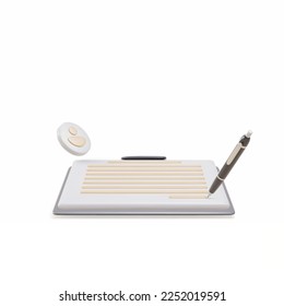 3d Copywriting, writing icon. Document and gold pens. Vector illustration.