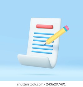 3d Copywriting, writing icon. Document concept. Creative writing and storytelling, education concept. 3D Rendering. Vector illustration