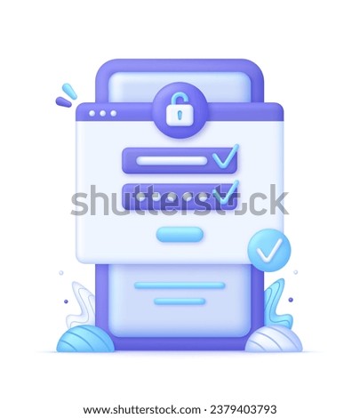 3D Correct Password on Phone. Personal data protection on the internet. Incorrect and correct data entering. User authorization, sign in to account, authentication page. Vector in 3d style.