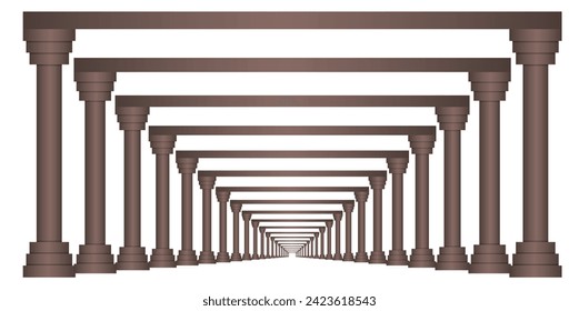 3d Corridor Vector Illustration in Brown Colour. 3d Wooden Colour Vector Illustration Ground View. Beautiful Corridor Entrance Vector Graphics Concept Idea Isolated on White Background.