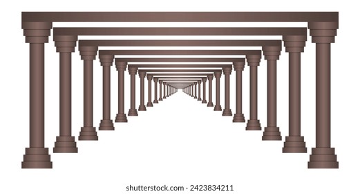 3D Corridor Vector Illustration in Brown Colour. 3D Wooden Colour Vector Illustration Front View. Beautiful Corridor Entrance Vector Graphics Concept Idea Isolated on White Background.