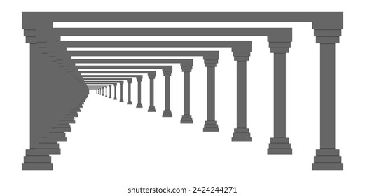 3d Corridor Vector Illustration in Grey Colour. 3d Dark Grey Colour Vector Illustration Left View. Beautiful Corridor Entrance Vector Graphics Concept Idea Isolated on White Background.