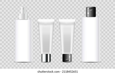 3 quinquies conjunto de recipientes cosméticos. Conjunto de botellas cosméticas realistas. Paquete de productos de belleza, maquillaje de contenedores de spa.
