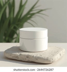 3d cosmetic mockups, cosmetic serum,cosmetic cream jar, transparent jar, without label, realistic cosmetic mockups, rock, plants, stone, background, 3d render,product mockups,photography