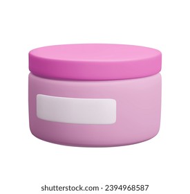 3D cosmetic product packaging vector illustration. Pink cartoon style 3D render of moisturizer cream jar, facial mask bottle, hair conditioner container. Skincare routine, beauty treatment cosmetology