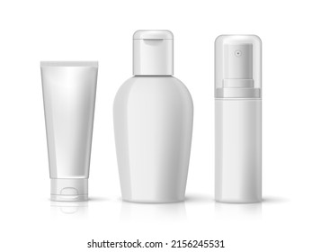 3D Cosmetic Product Plastic Bottles Package Set. EPS10 Vector