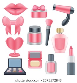 3D Cosmetics and Makeup Elements Set