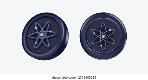 3d Cosmos Cryptocurrency Coin (ATOM) on white background. Vector illustration