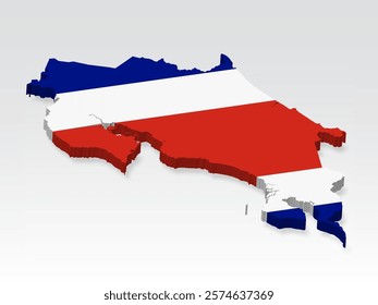 3D  Costa Rica map with flag. Three dimensional map of Costa Rica with shadow. Flag of Republic of Costa Rica on white background for your design, app, UI.  Stock vector. EPS10. 