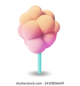 3d Cotton Candy Cartoon Style Dessert Isolated on a White Background. Vector illustration of Sweet Sugar Cloud on Stick