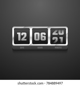 3D Countdown website, digital clock timer in metallic color background for coming soon or under construction design.