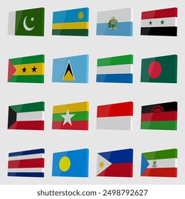 3D country flags vector with highlights in isometric style