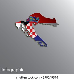3D Country Map Layout of Croatia in Vector EPS10 Format. Effect of Gradient tool and Blend used in this file.