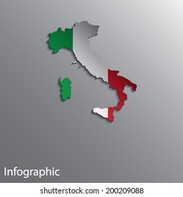 3D Country Map Layout of Italy in Vector EPS10 format. 